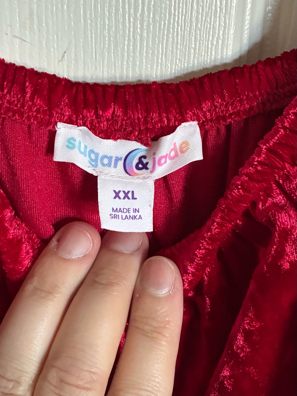 Girls Red Velvet Ruffle Strap Dress - Picture 2 of 3